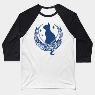 Blue Celtic Moon Cat Stars Baseball T-Shirt